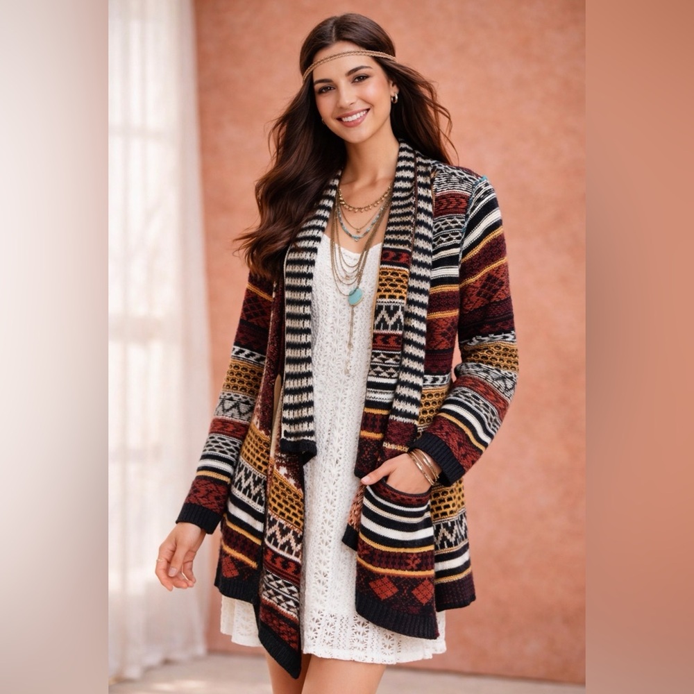 CROCHET CARDIGAN SWEATER DUSTER Boho Western patchwork cardigan lightweight